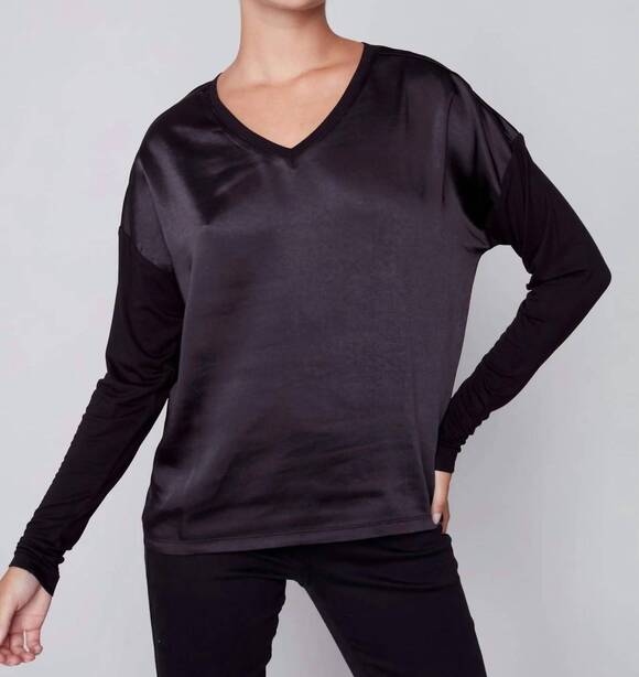 CHARLIE B Tops - NEW CHARLIE B satin jersey knit top in black